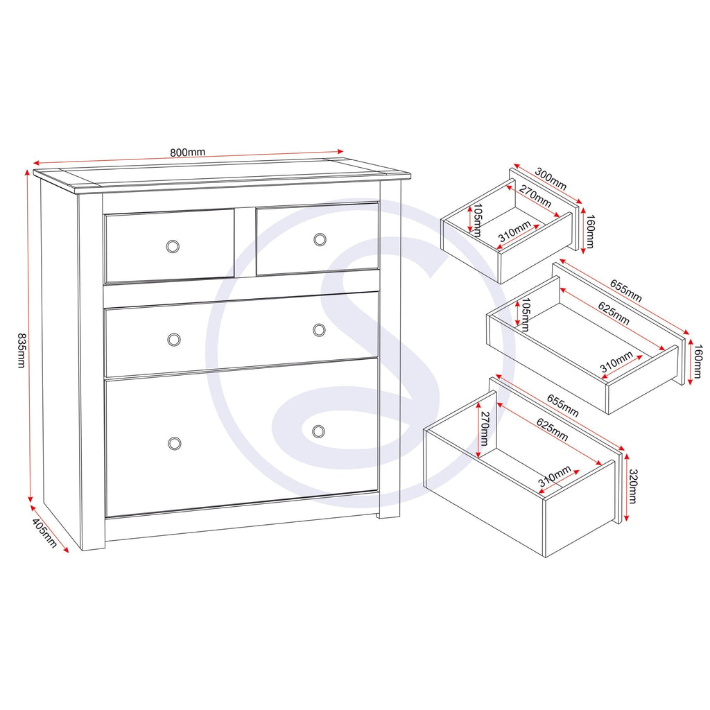 Panama 2+2 Drawer Chest - Natural Wax