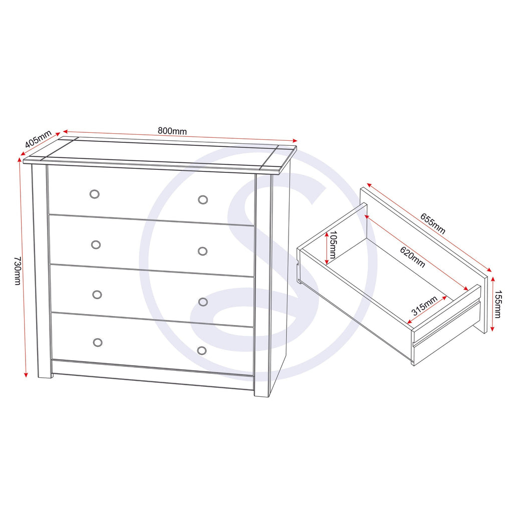 Panama 4 Drawer Chest - Natural Wax