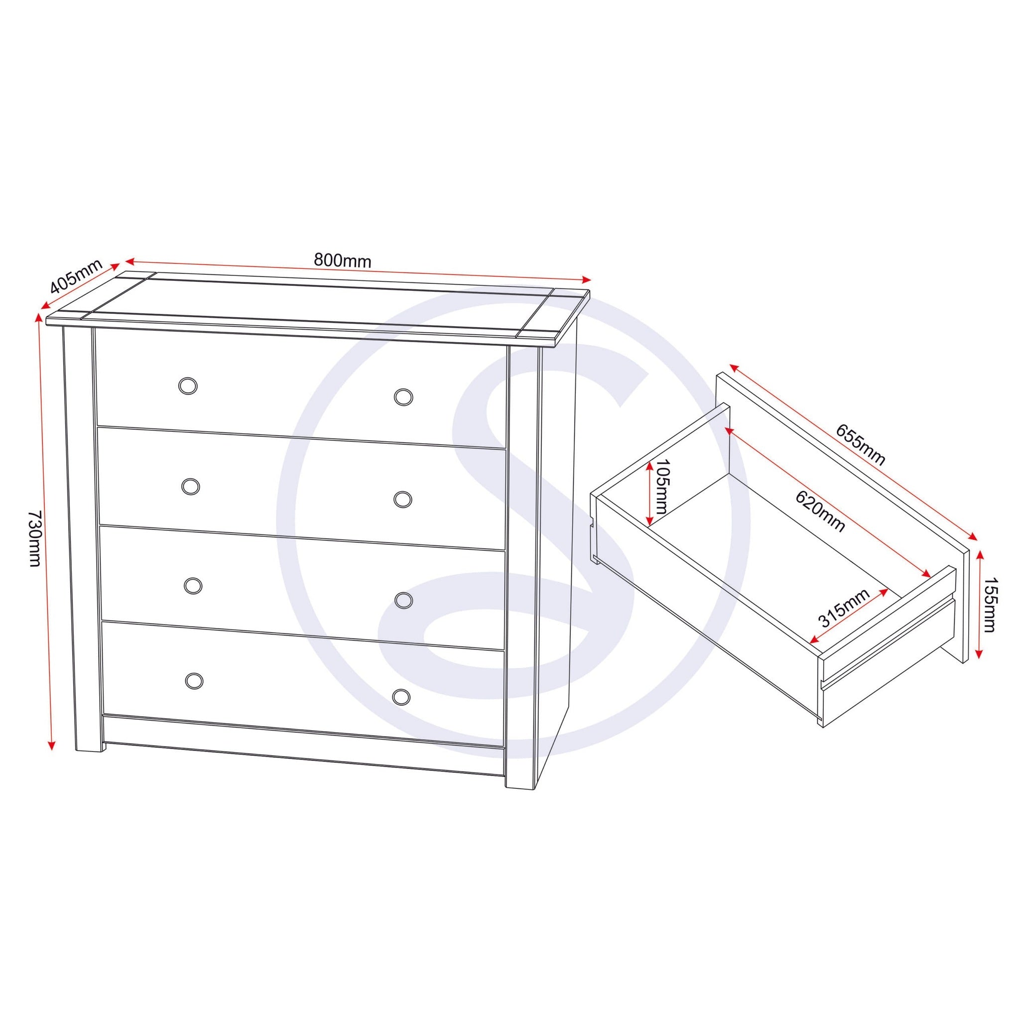 Panama 4 Drawer Chest - Natural Wax