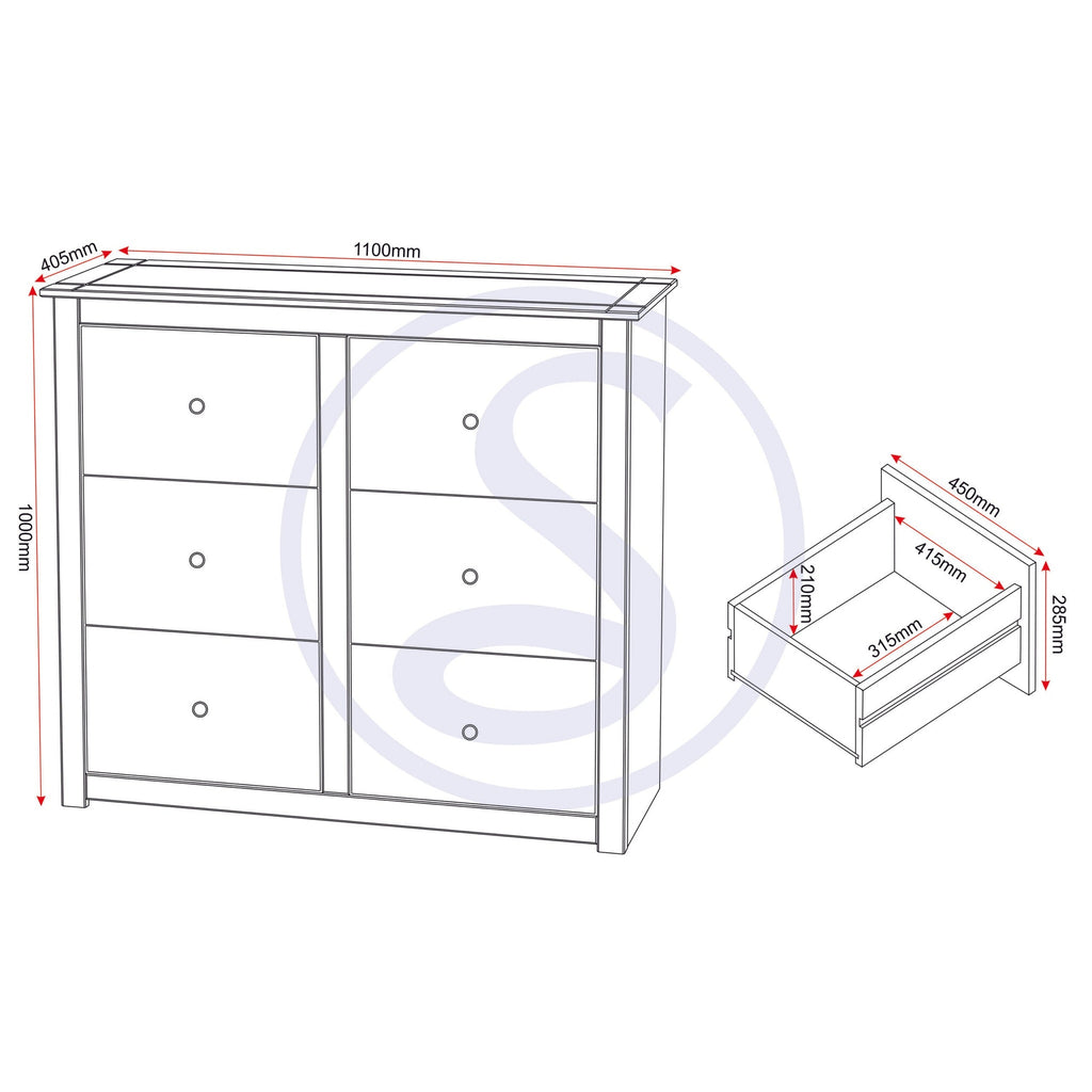 Panama 6 Drawer Chest - Natural Wax