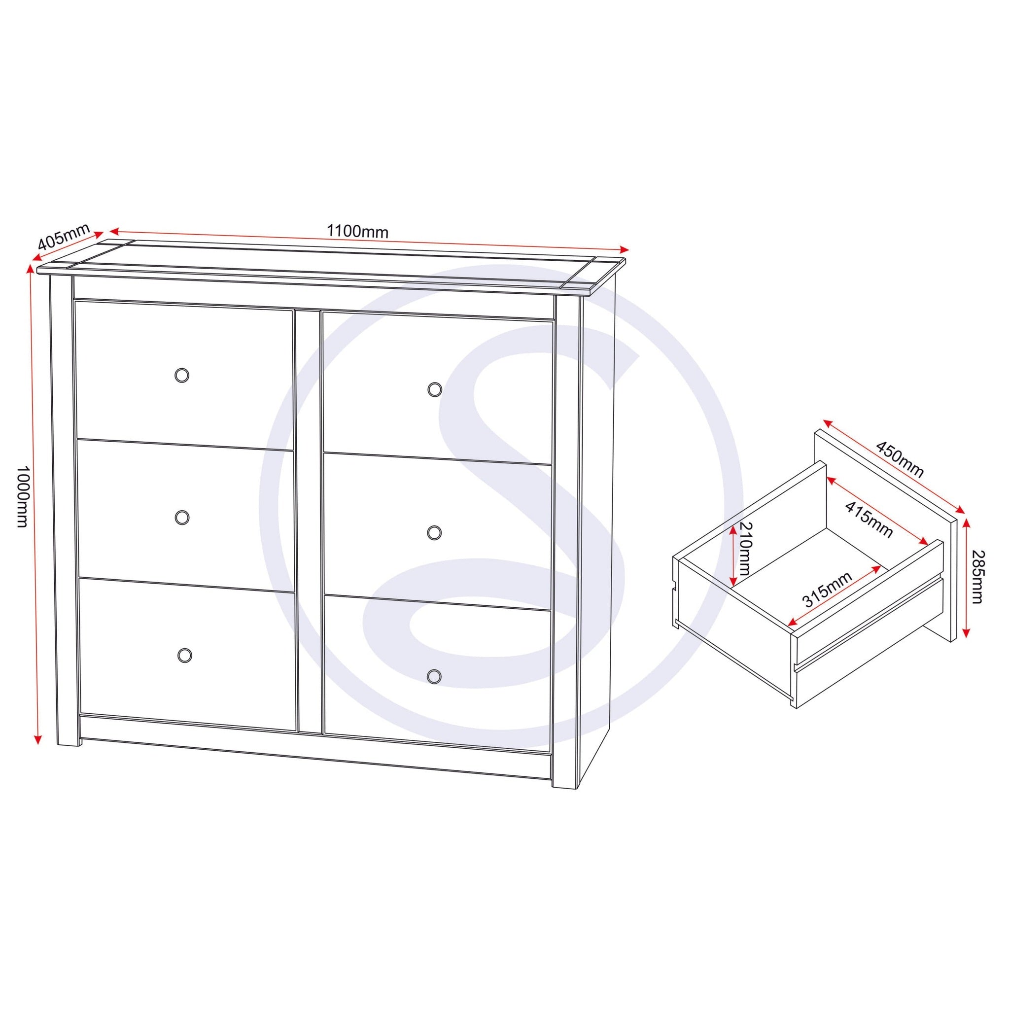 Panama 6 Drawer Chest - Natural Wax