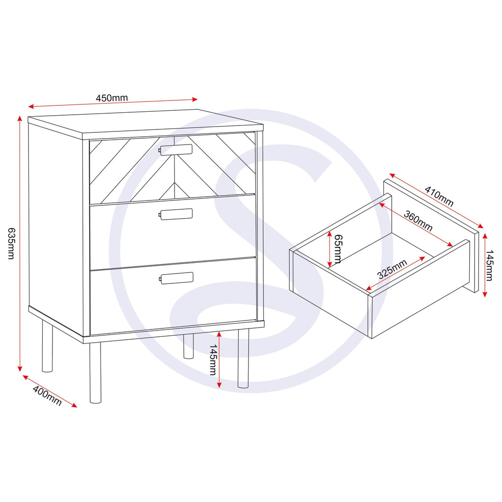 Leon 3 Drawer Bedside - Medium Oak Effect