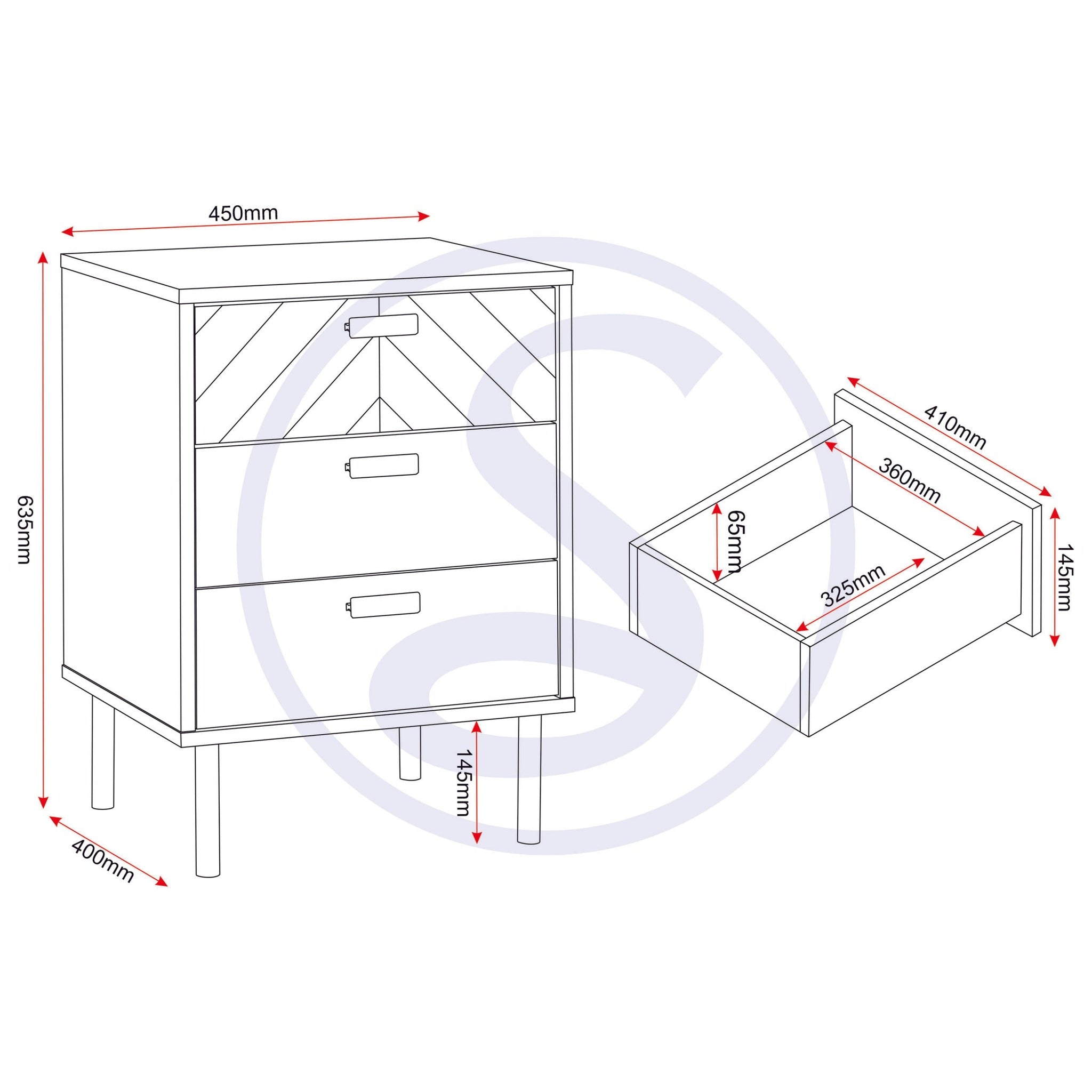 Leon 3 Drawer Bedside - Medium Oak Effect