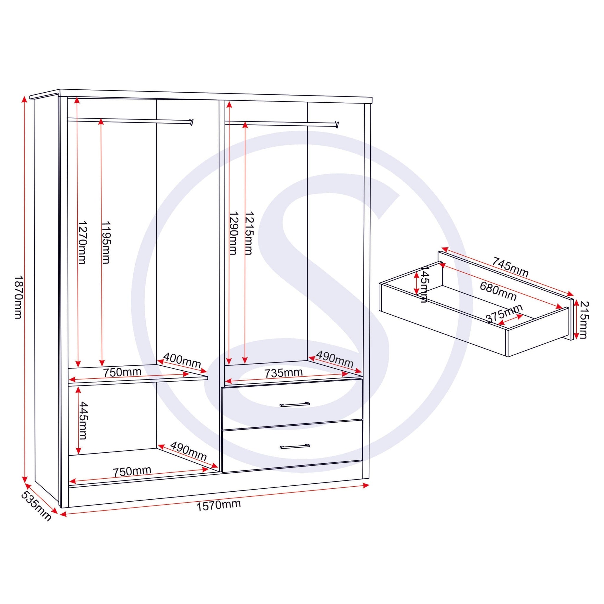 Lisbon 4 Door Wardrobe - Black Wood Grain