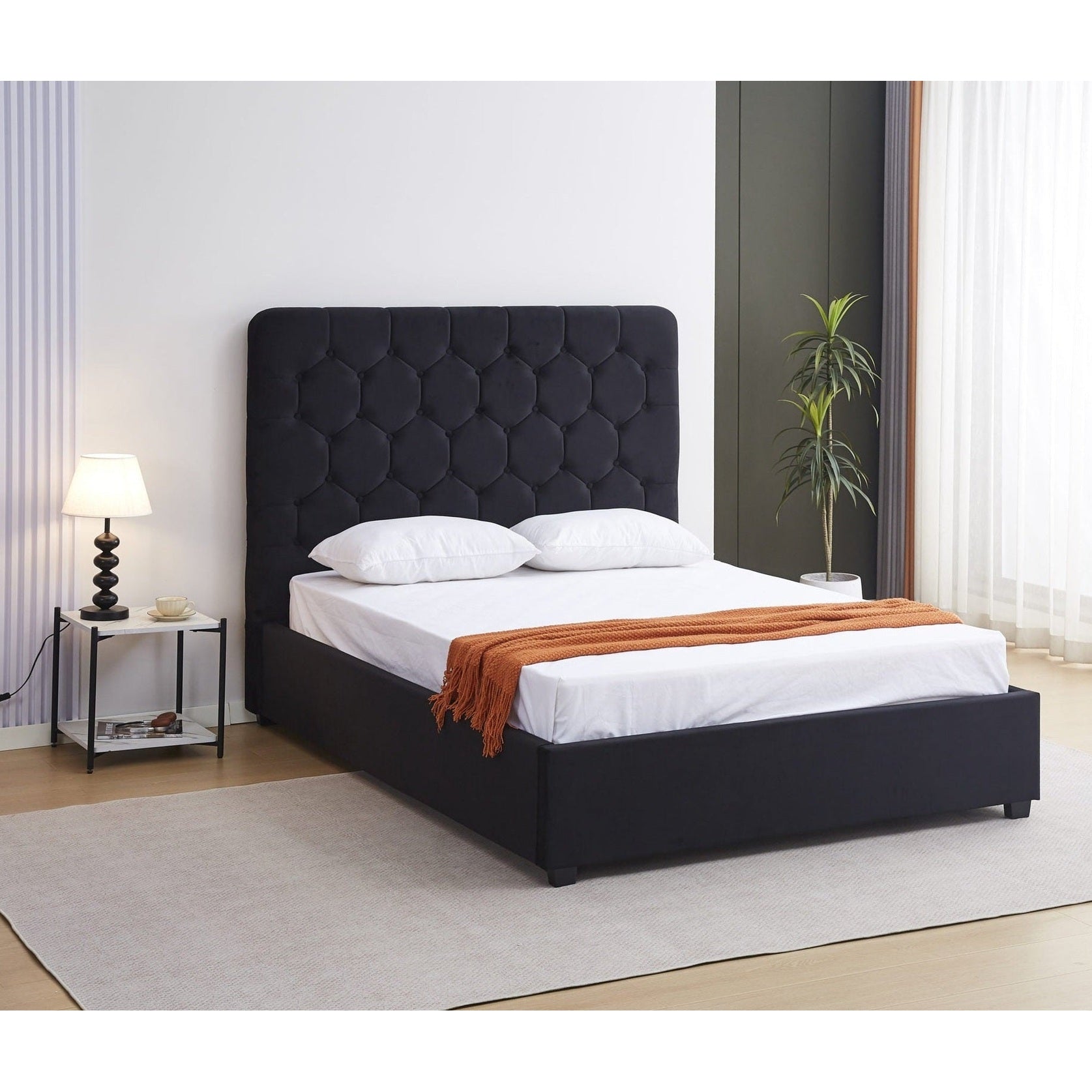 Madison 5' Bed - Black Velvet Fabric