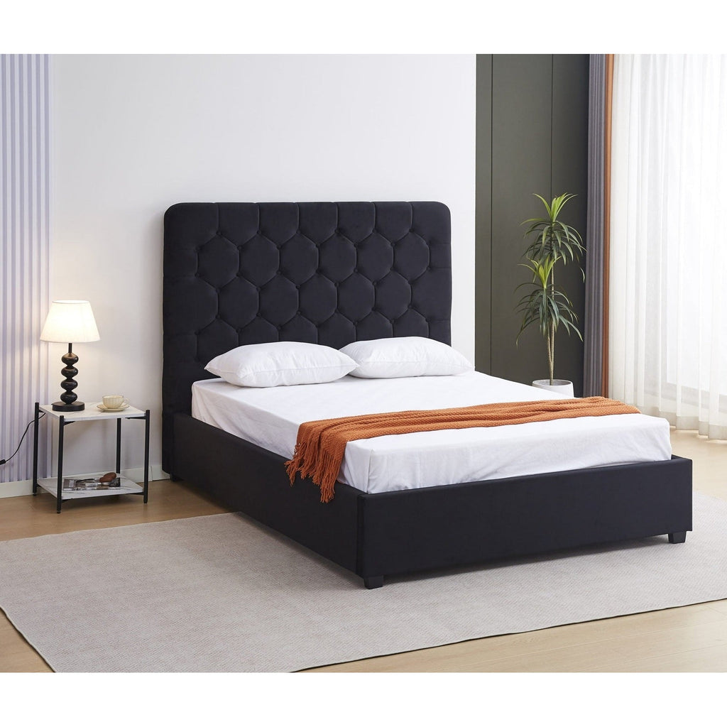 Madison 4'6" Ottoman Bed - Black Velvet Fabric