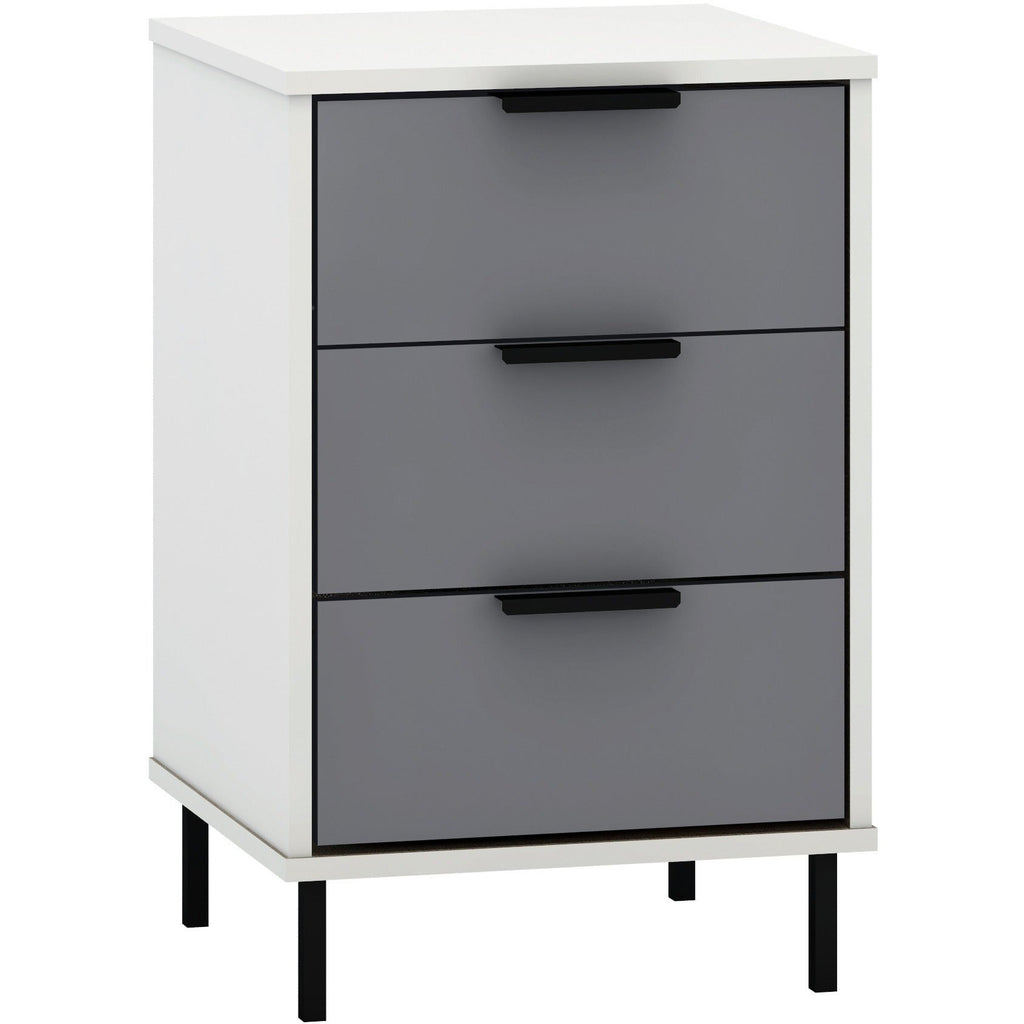 Madrid 3 Drawer Bedside - Grey/White Gloss