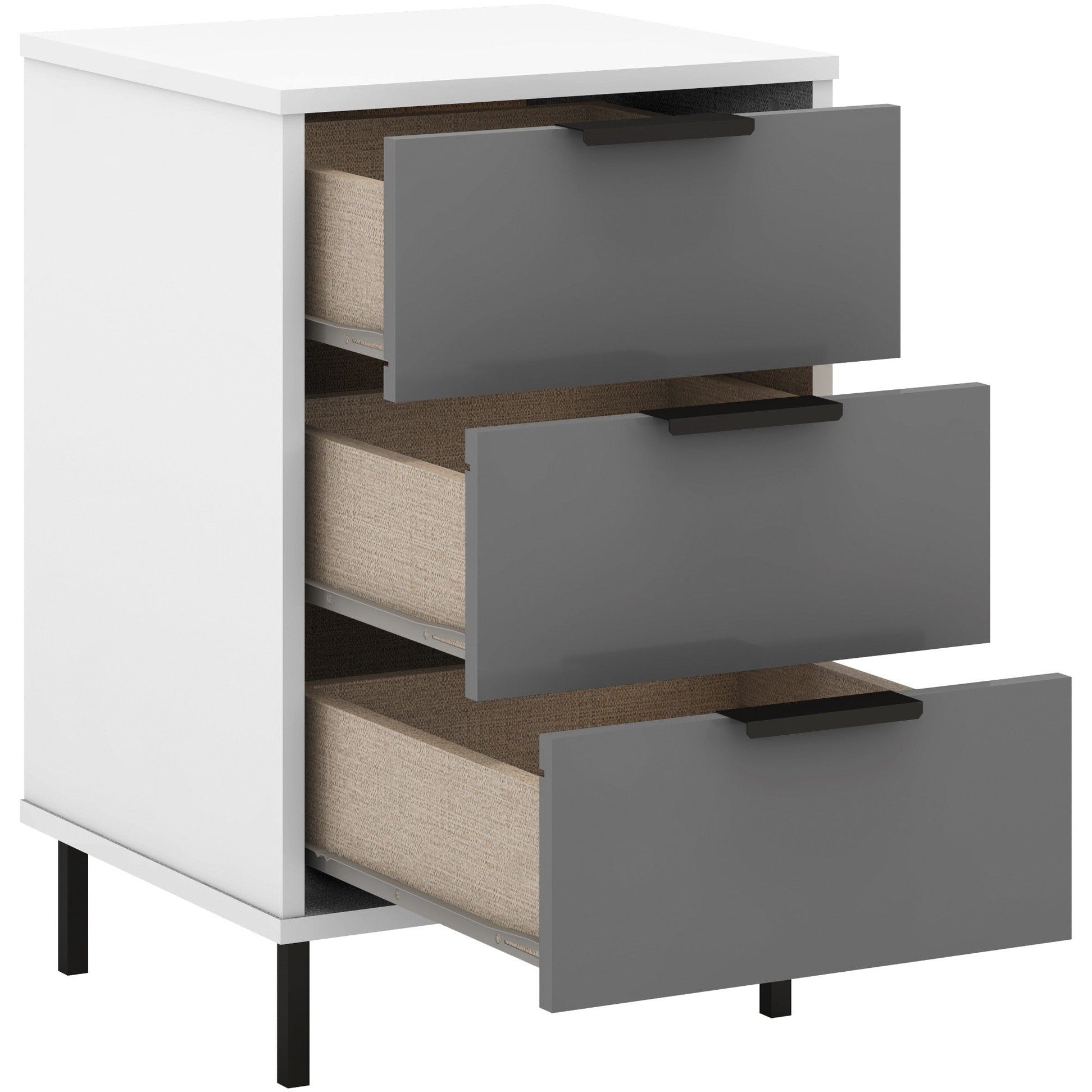 Madrid 3 Drawer Bedside - Grey/White Gloss
