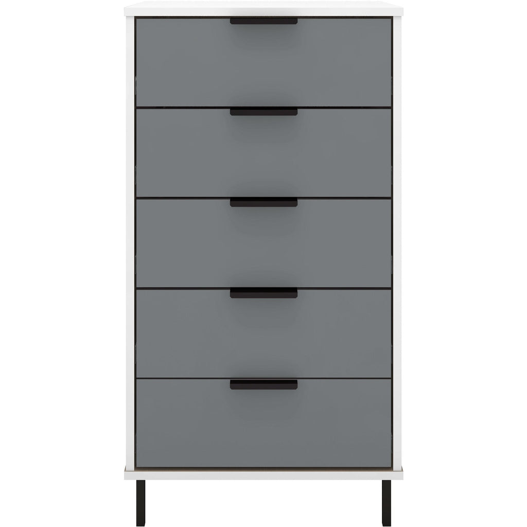 Madrid 5 Drawer Narrow Chest - Grey/White Gloss