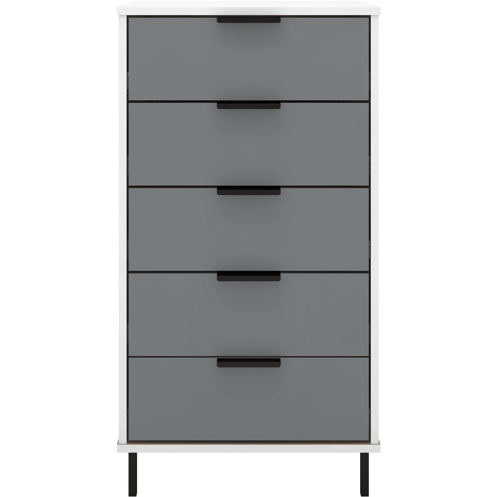 Madrid 5 Drawer Narrow Chest - Grey/White Gloss