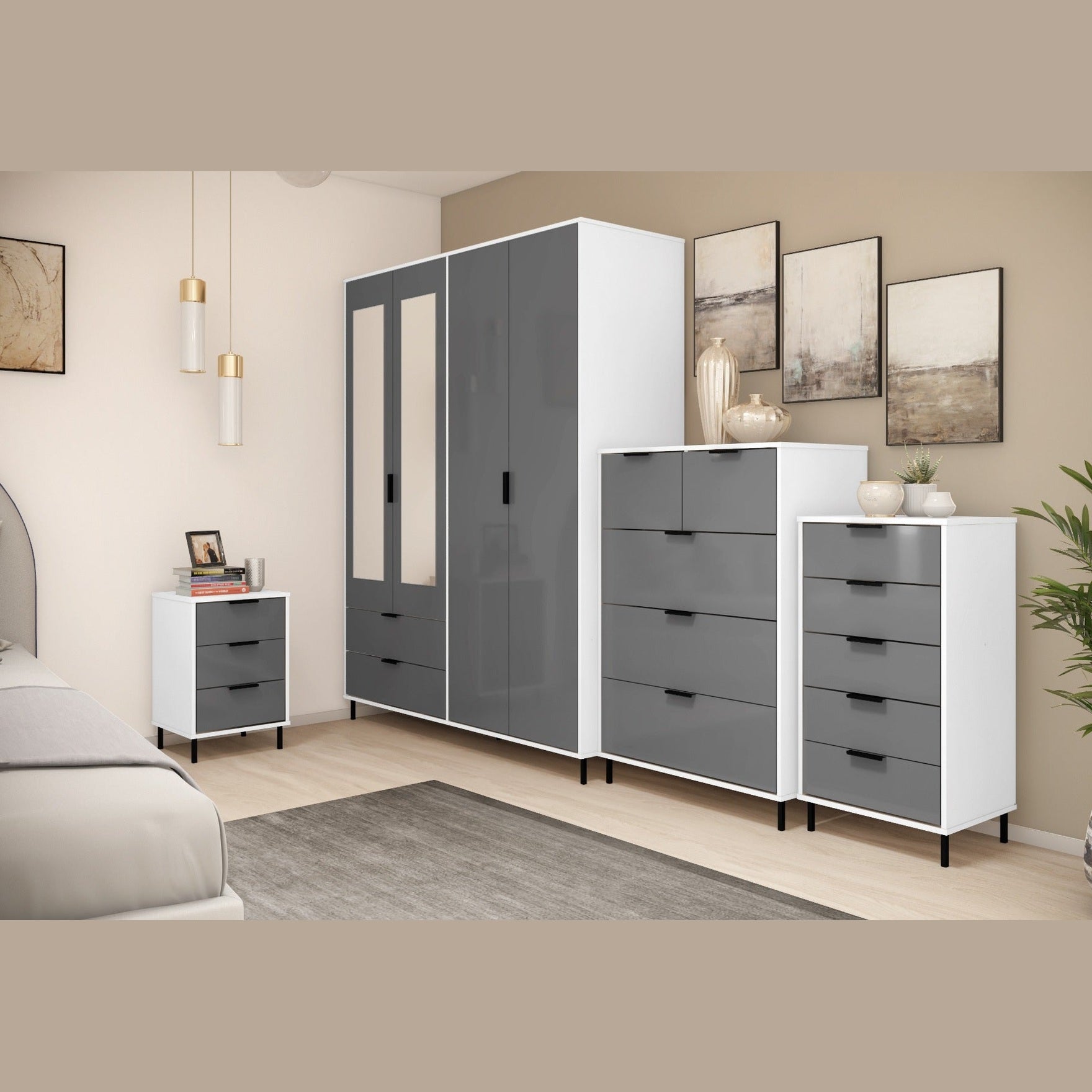 Madrid 3 Drawer Bedside - Grey/White Gloss