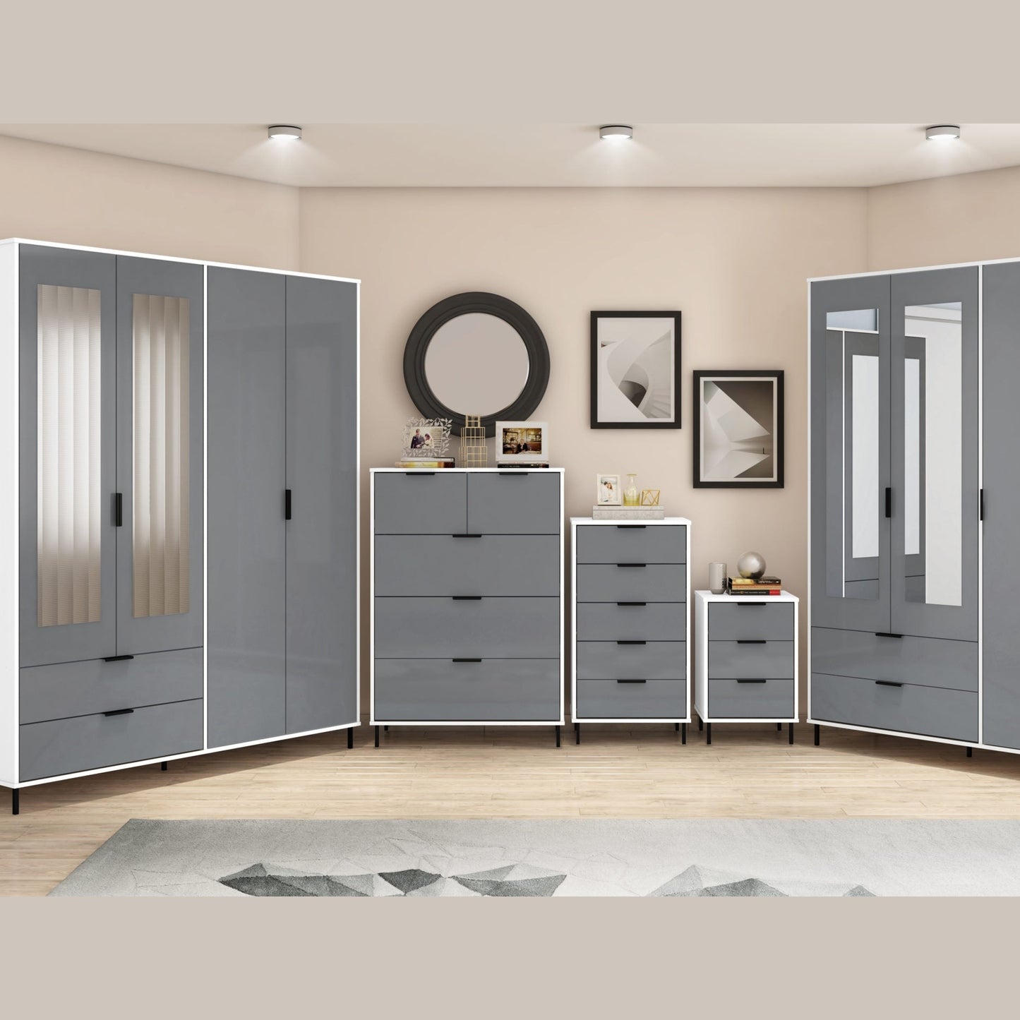 Madrid 3 Drawer Bedside - Grey/White Gloss