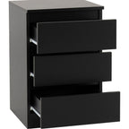Malvern 3 Drawer Bedside X2 - Black