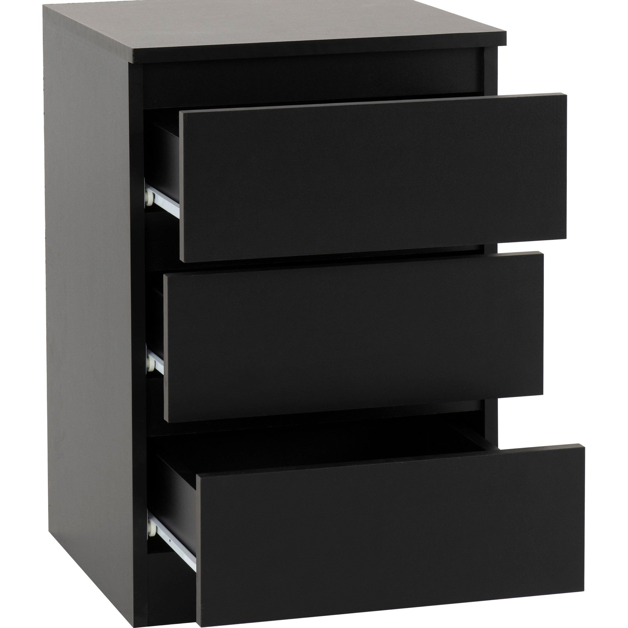 Malvern 3 Drawer Bedside - Black