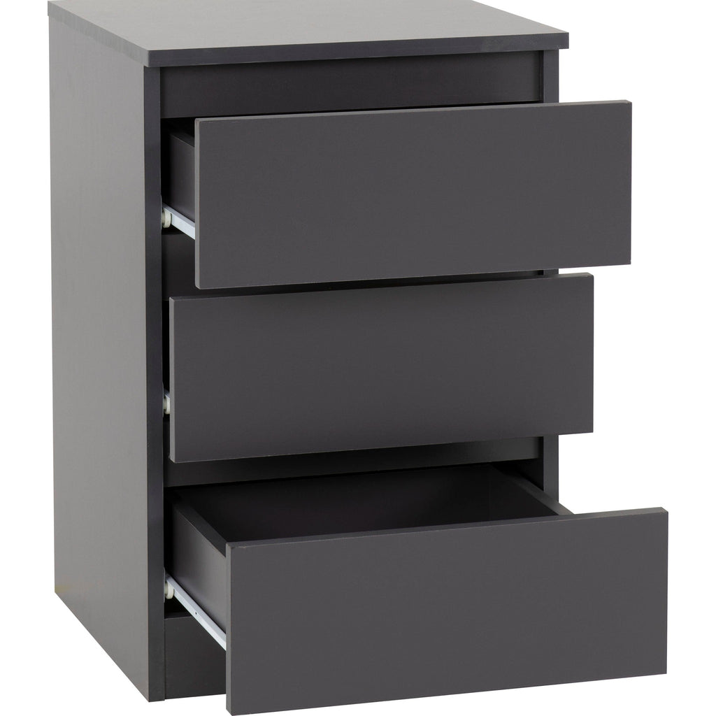 Malvern 3 Drawer Bedside - Grey