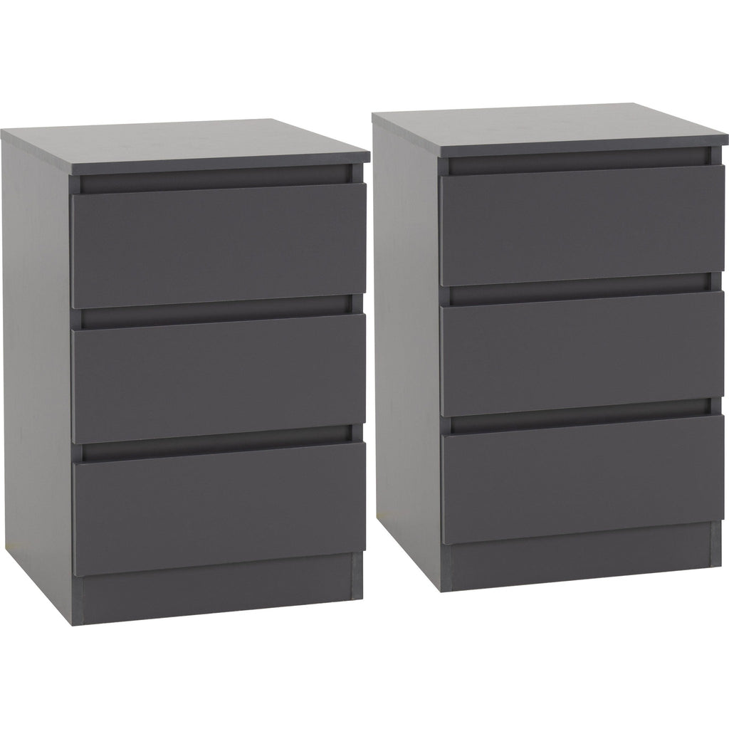 Malvern 3 Drawer Bedside X2 - Grey