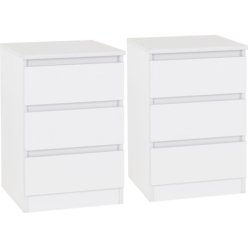 Malvern 3 Drawer Bedside X2 - White