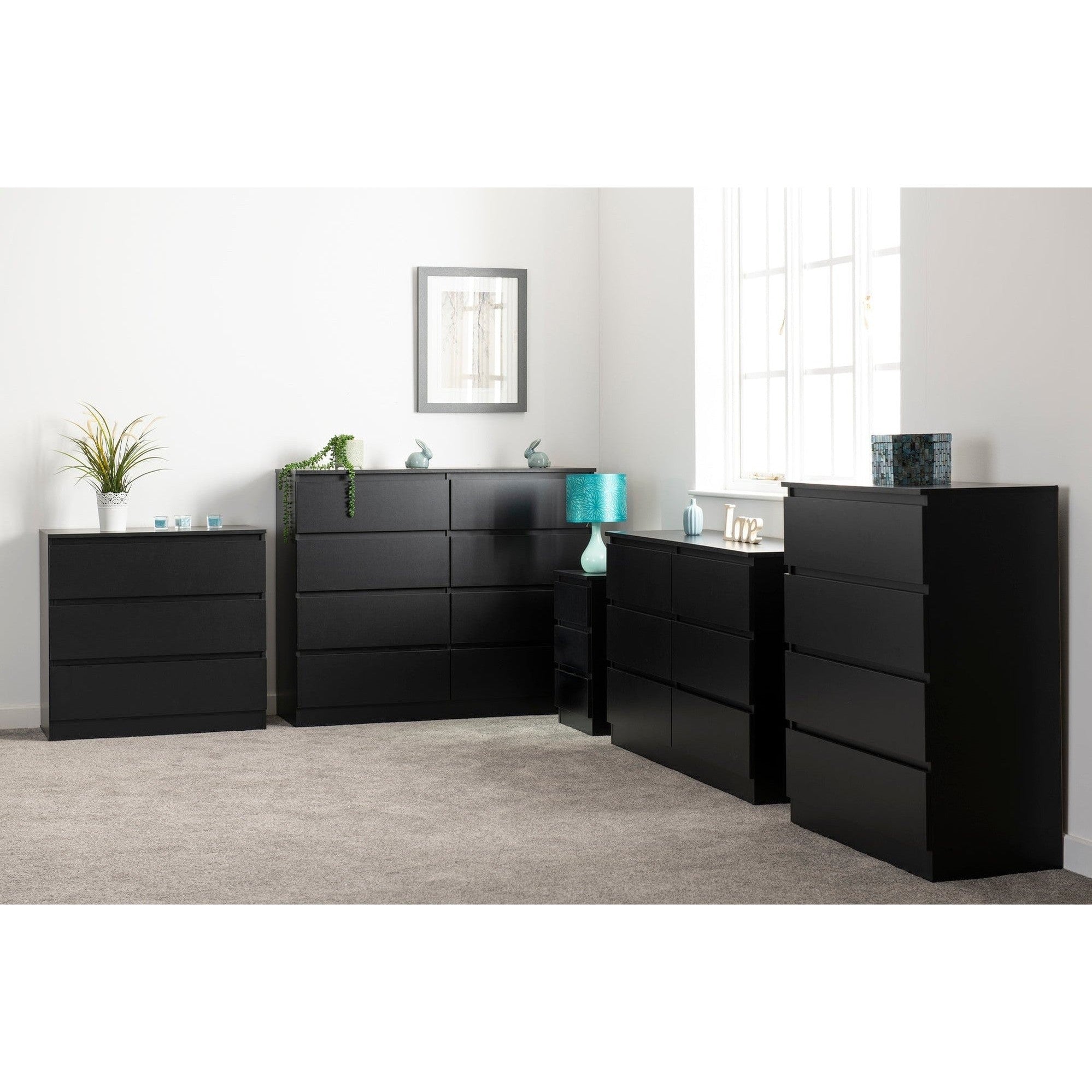 Malvern 3 Drawer Bedside - Black