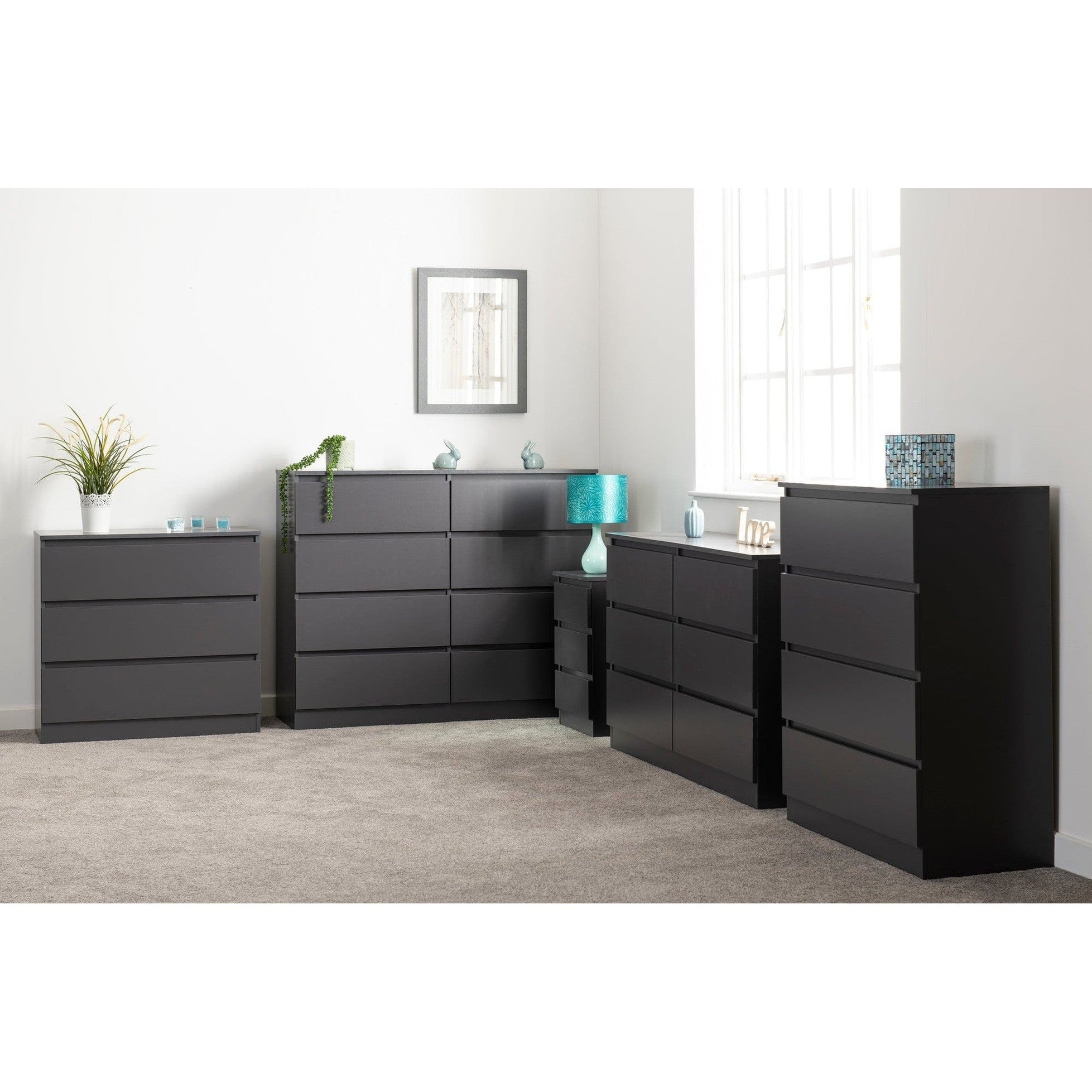 Malvern 3 Drawer Bedside - Grey
