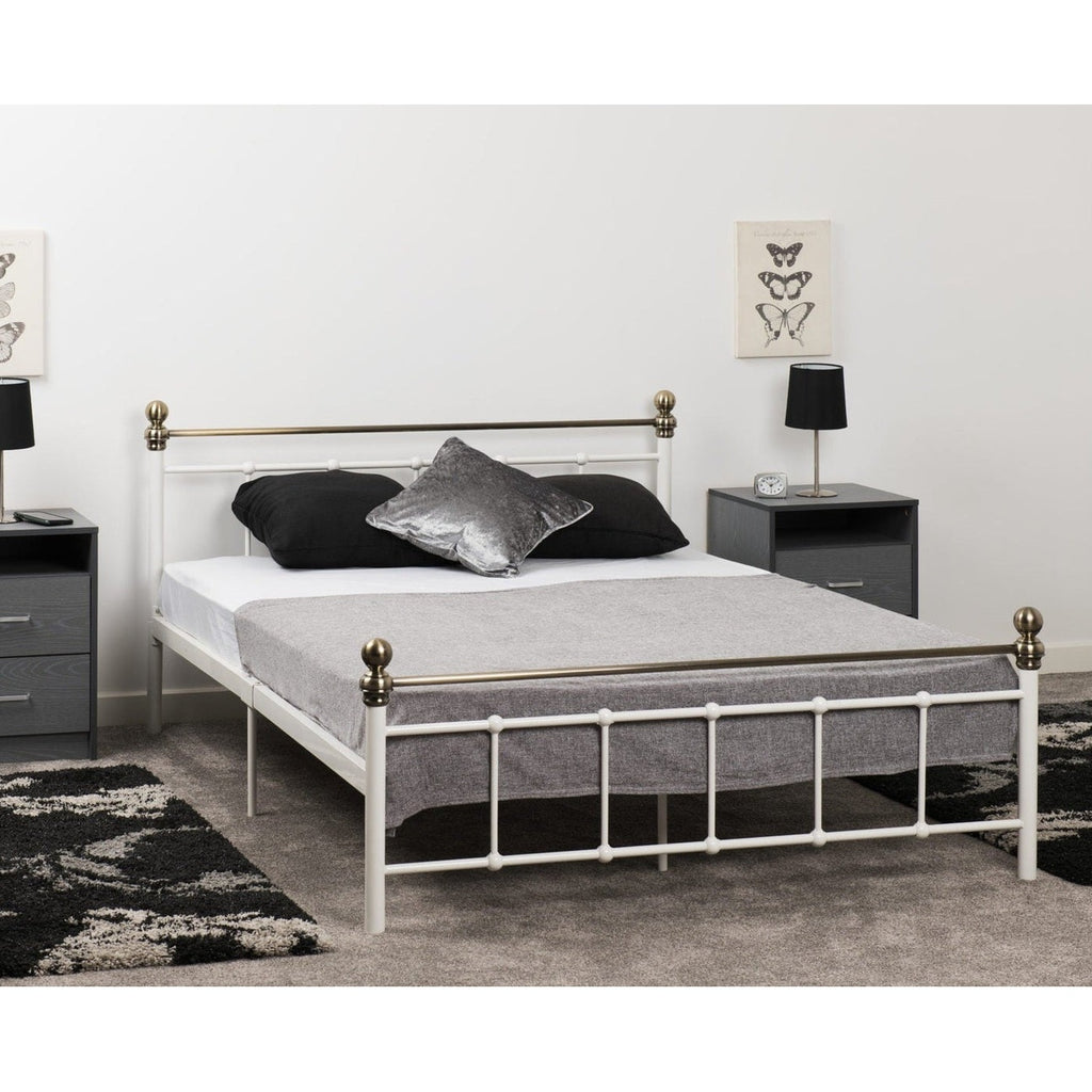 Marlborough 4'6" Bed - White/Antique Brass