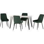 Marlow & Avery Dining Set X4 Chairs - White Marble/Emerald Green Velvet