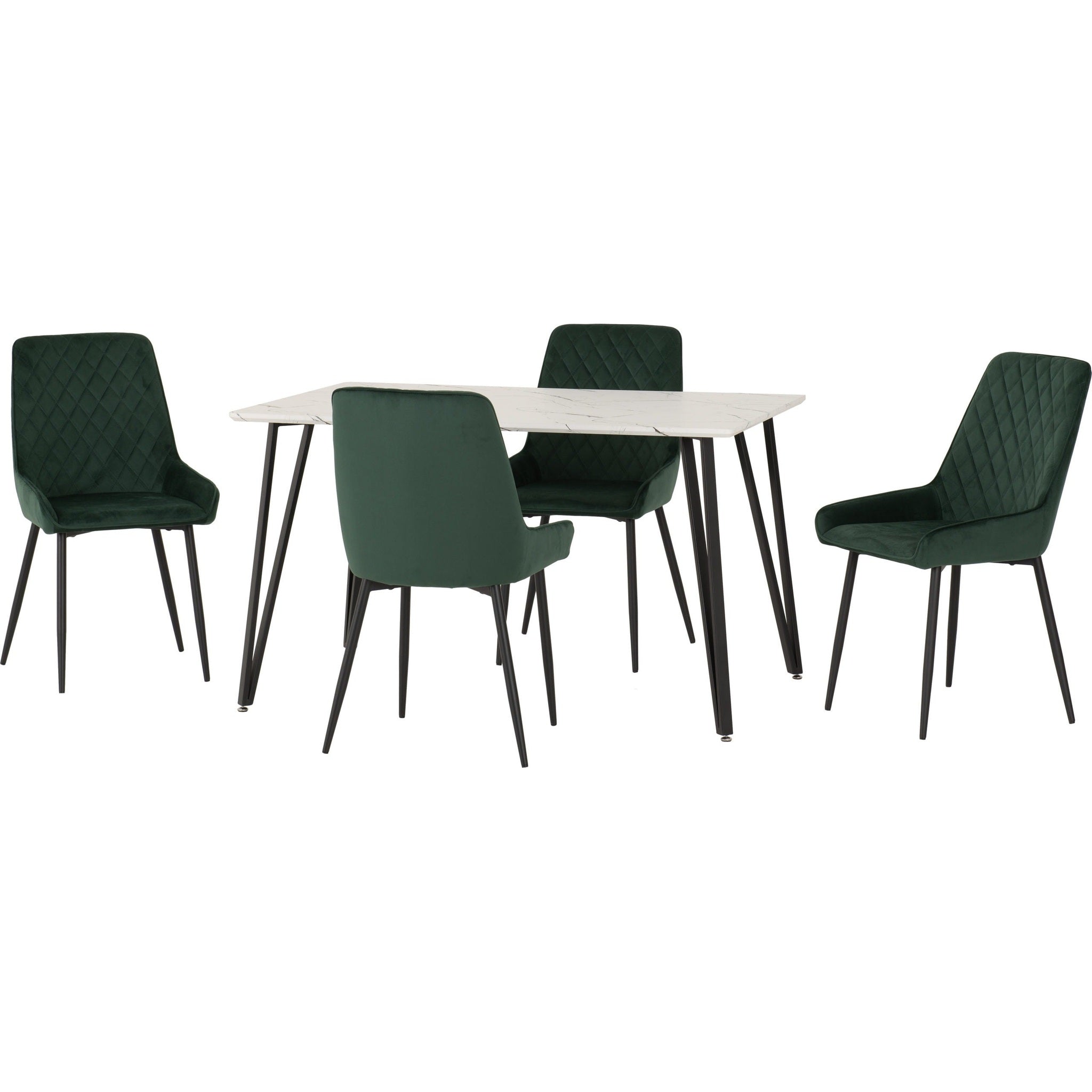 Marlow & Avery Dining Set X4 Chairs - White Marble/Emerald Green Velvet