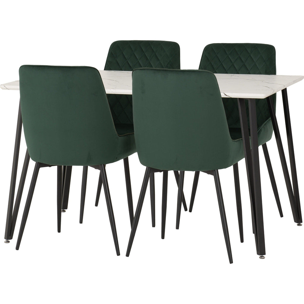 Marlow & Avery Dining Set X4 Chairs - White Marble/Emerald Green Velvet