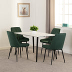 Marlow & Avery Dining Set X4 Chairs - White Marble/Emerald Green Velvet