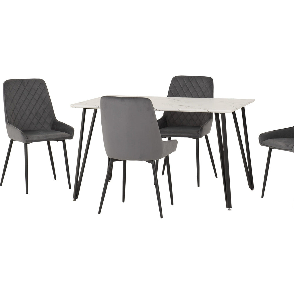Marlow & Avery Dining Set X4 Chairs - White Marble/Grey Velvet