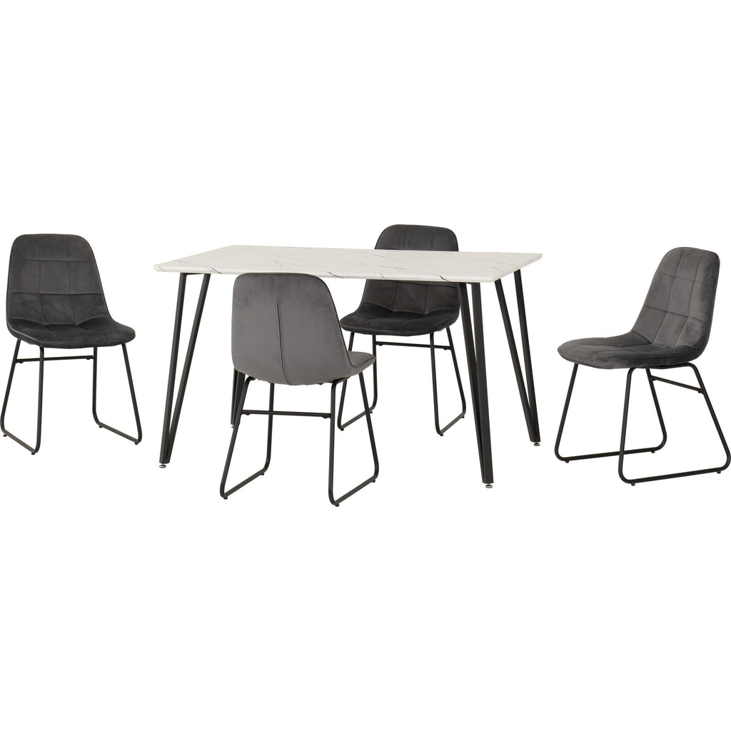 Marlow & Lukas Dining Set X4 Chairs - White Marble/Grey Velvet