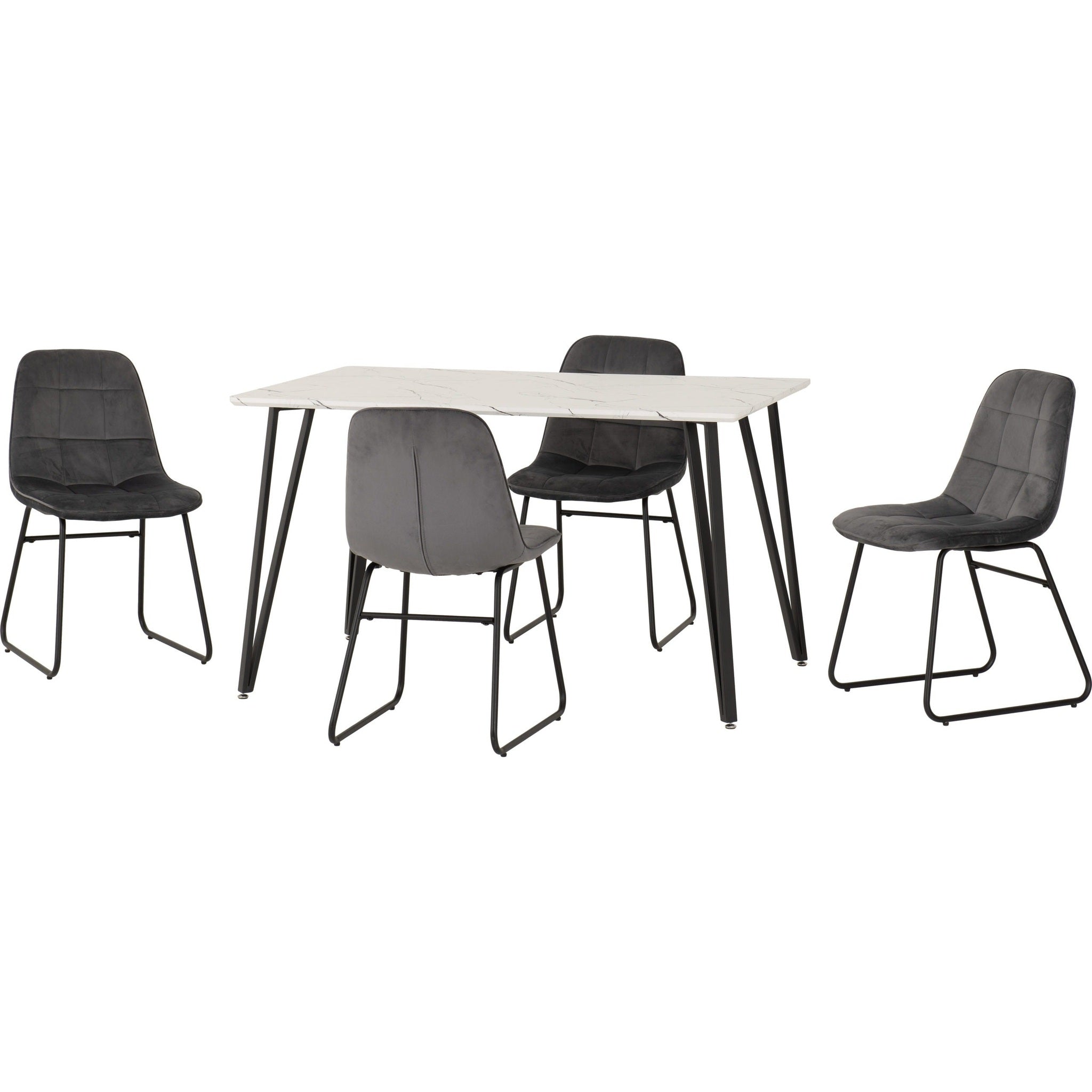 Marlow & Lukas Dining Set X4 Chairs - White Marble/Grey Velvet