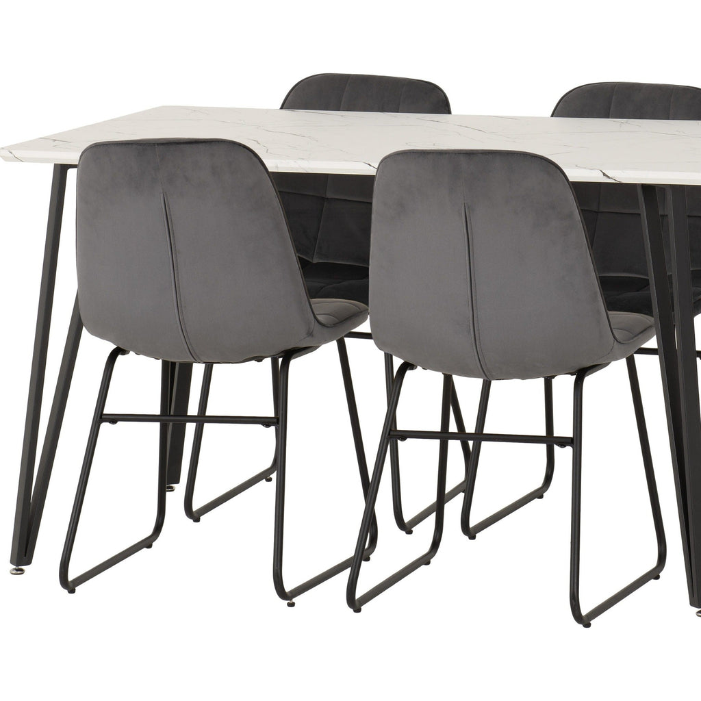 Marlow & Lukas Dining Set X4 Chairs - White Marble/Grey Velvet