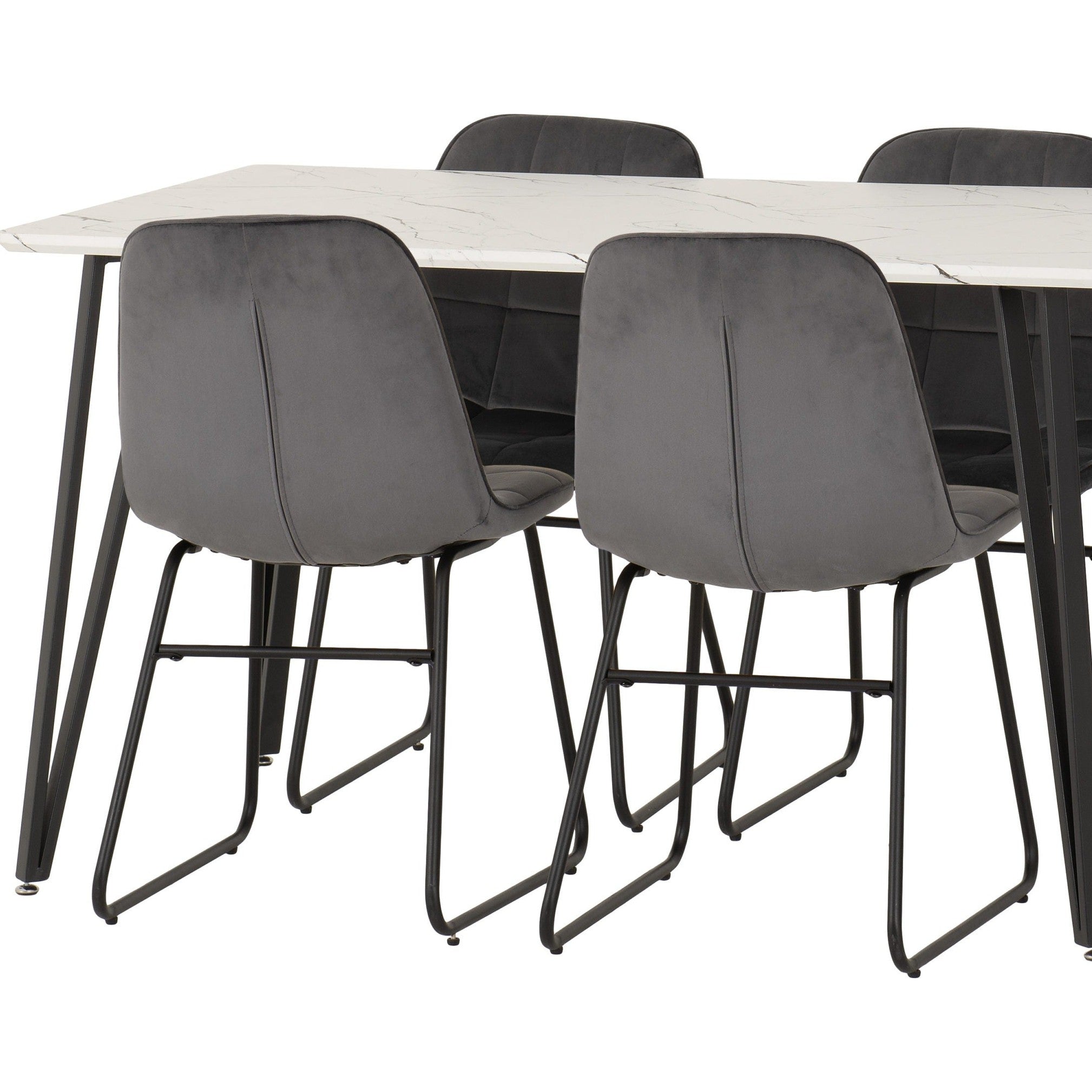 Marlow & Lukas Dining Set X4 Chairs - White Marble/Grey Velvet
