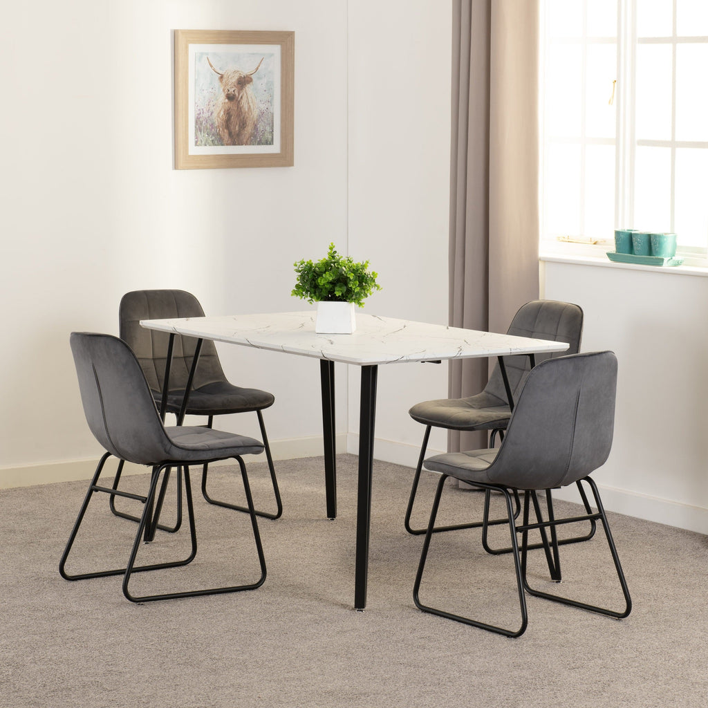 Marlow & Lukas Dining Set X4 Chairs - White Marble/Grey Velvet