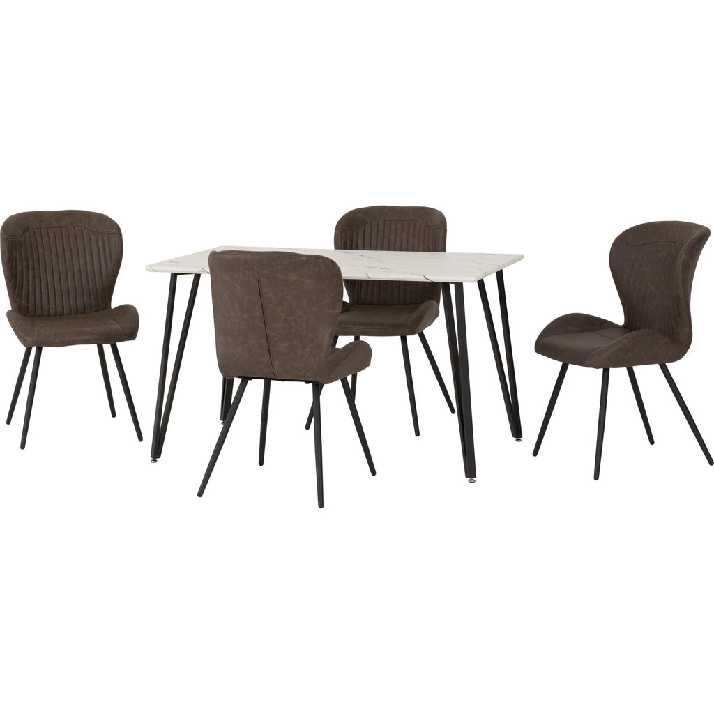 Marlow & Quebec Dining Set X4 Chairs - White Marble/Brown Pu