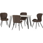 Marlow & Quebec Dining Set X4 Chairs - White Marble/Brown Pu