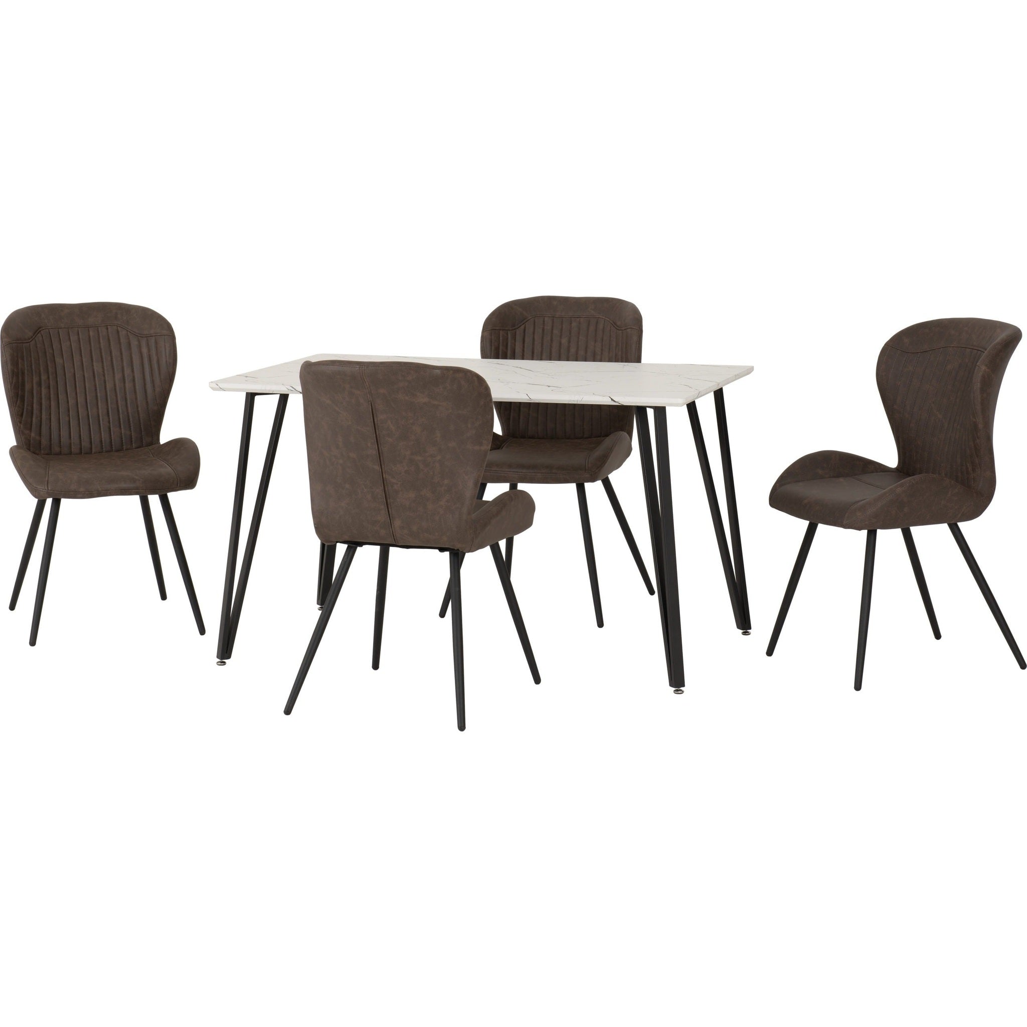Marlow & Quebec Dining Set X4 Chairs - White Marble/Brown Pu