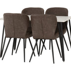 Marlow & Quebec Dining Set X4 Chairs - White Marble/Brown Pu