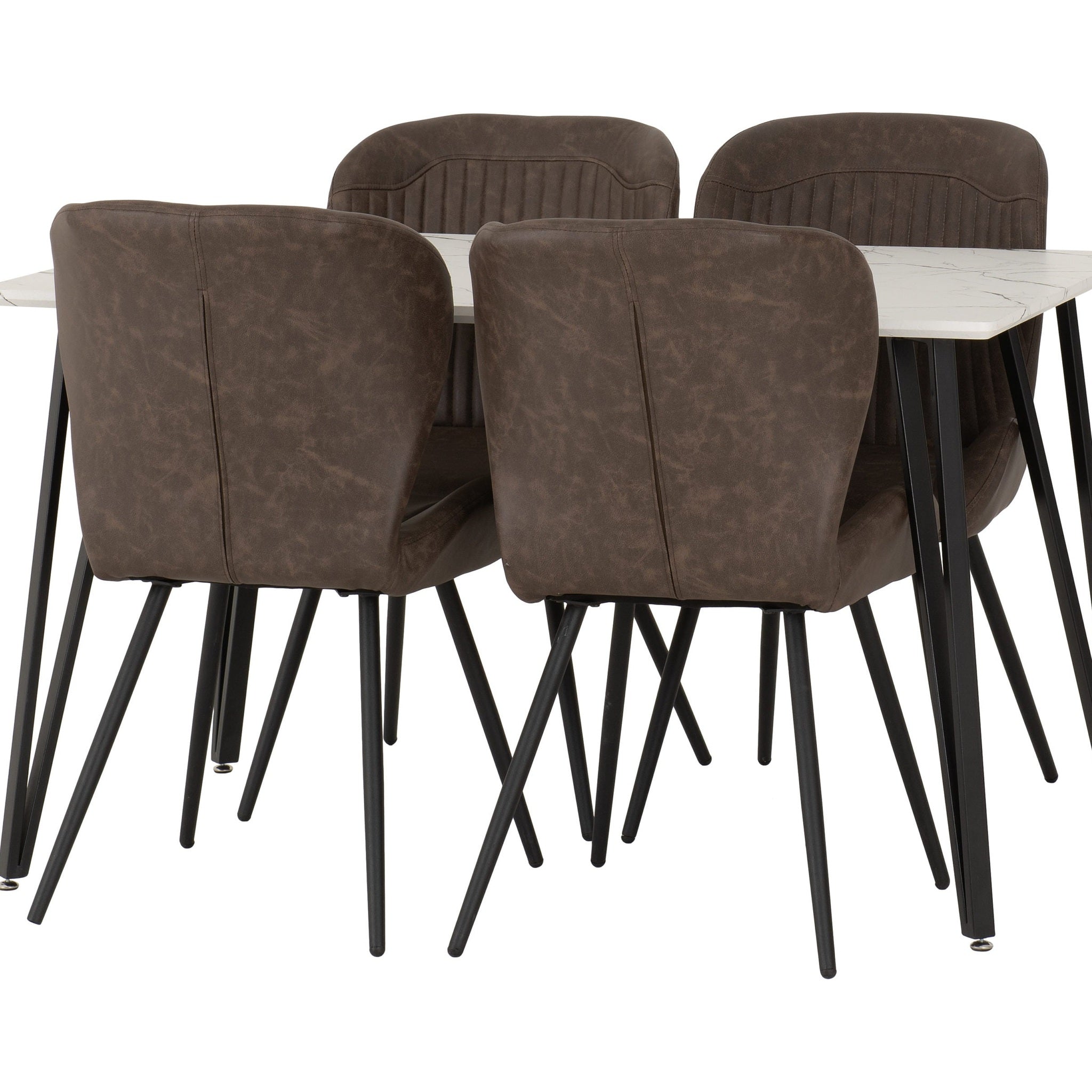 Marlow & Quebec Dining Set X4 Chairs - White Marble/Brown Pu