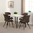 Marlow & Quebec Dining Set X4 Chairs - White Marble/Brown Pu