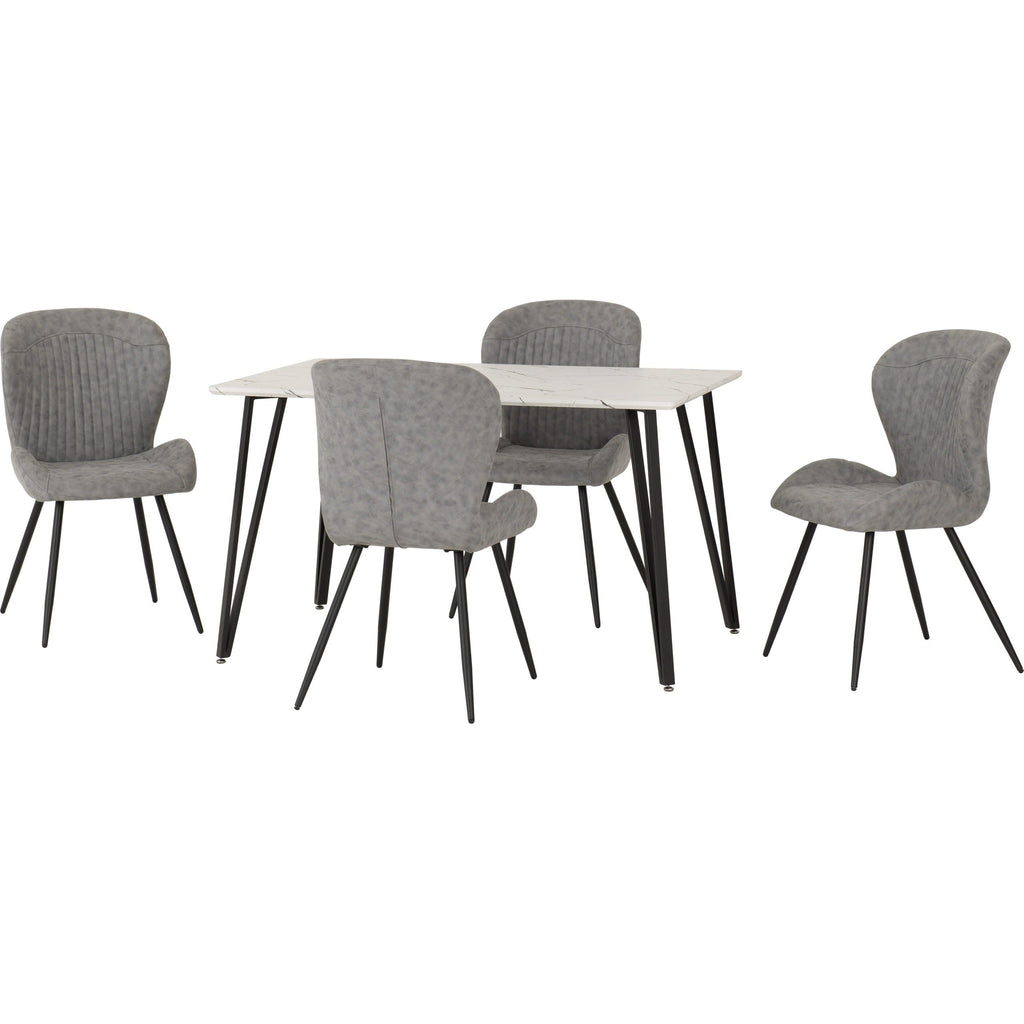 Marlow & Quebec Dining Set X4 Chairs - White Marble/Grey Pu