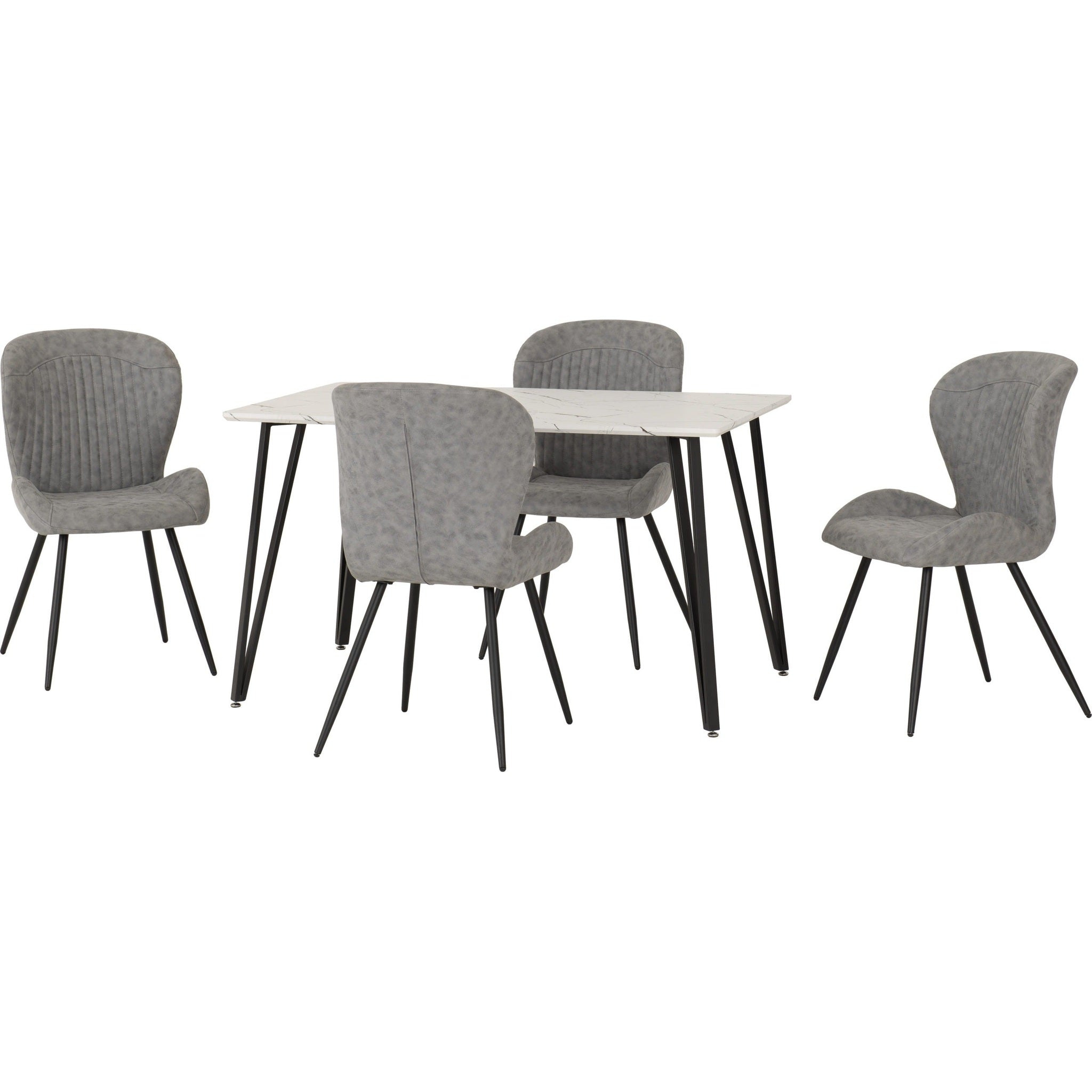 Marlow & Quebec Dining Set X4 Chairs - White Marble/Grey Pu