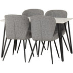 Marlow & Quebec Dining Set X4 Chairs - White Marble/Grey Pu