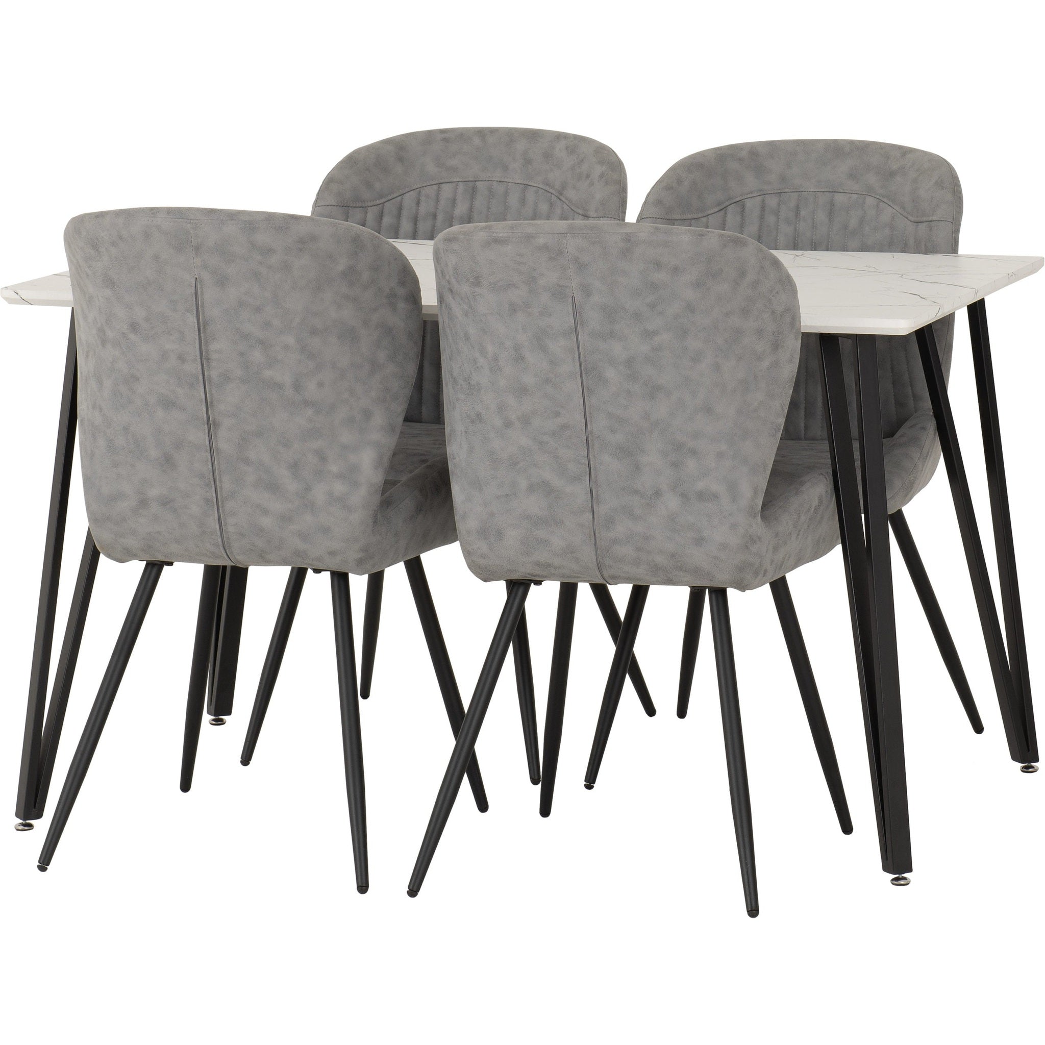 Marlow & Quebec Dining Set X4 Chairs - White Marble/Grey Pu