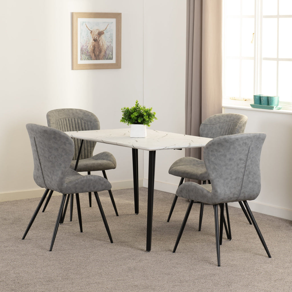 Marlow & Quebec Dining Set X4 Chairs - White Marble/Grey Pu