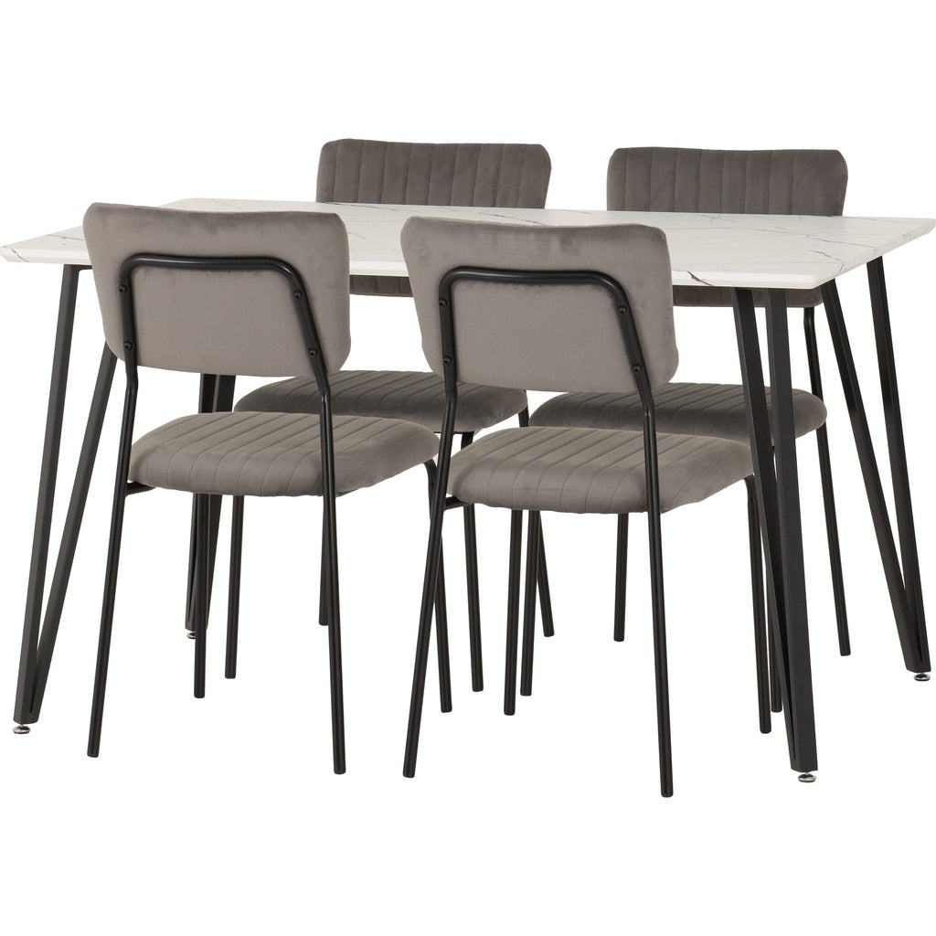 Marlow & Sheldon Dining Set X4 Chairs - White Marble/Grey Velvet Fabric