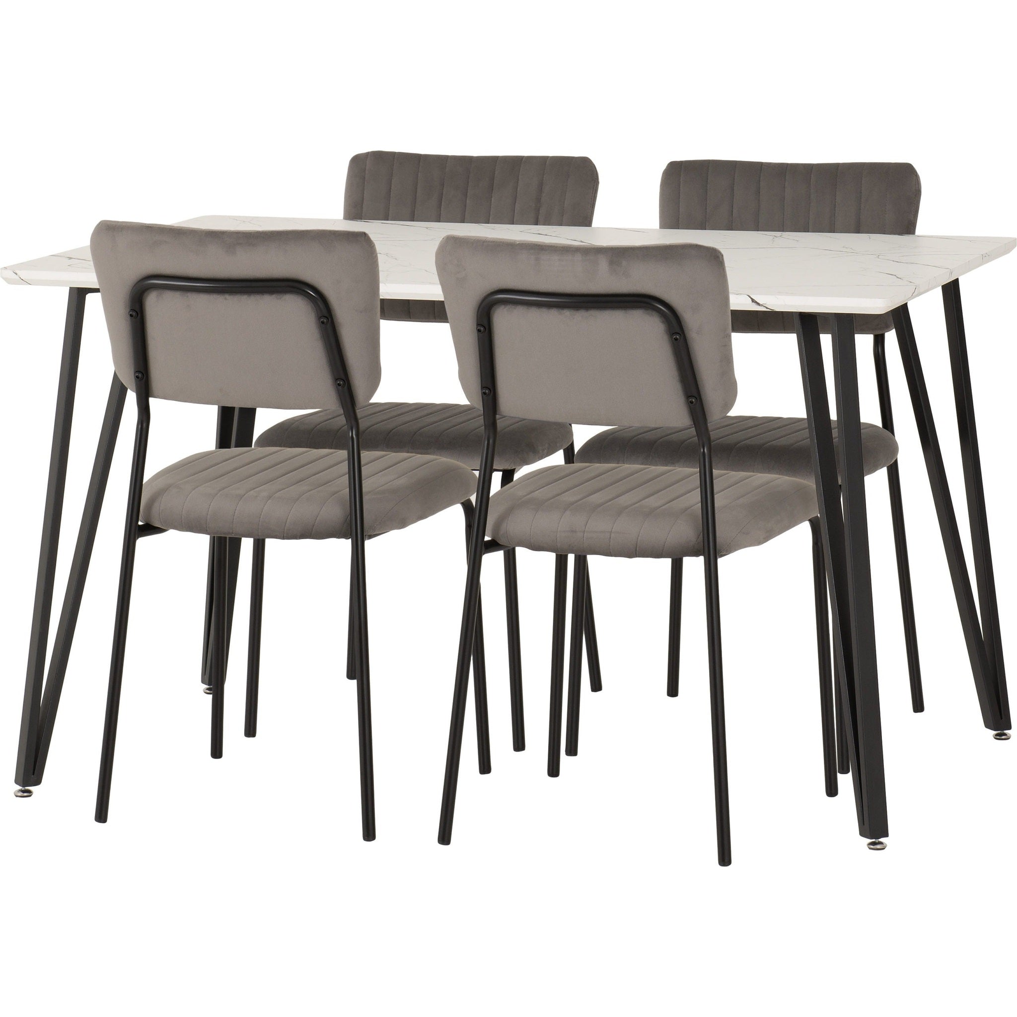 Marlow & Sheldon Dining Set X4 Chairs - White Marble/Grey Velvet Fabric