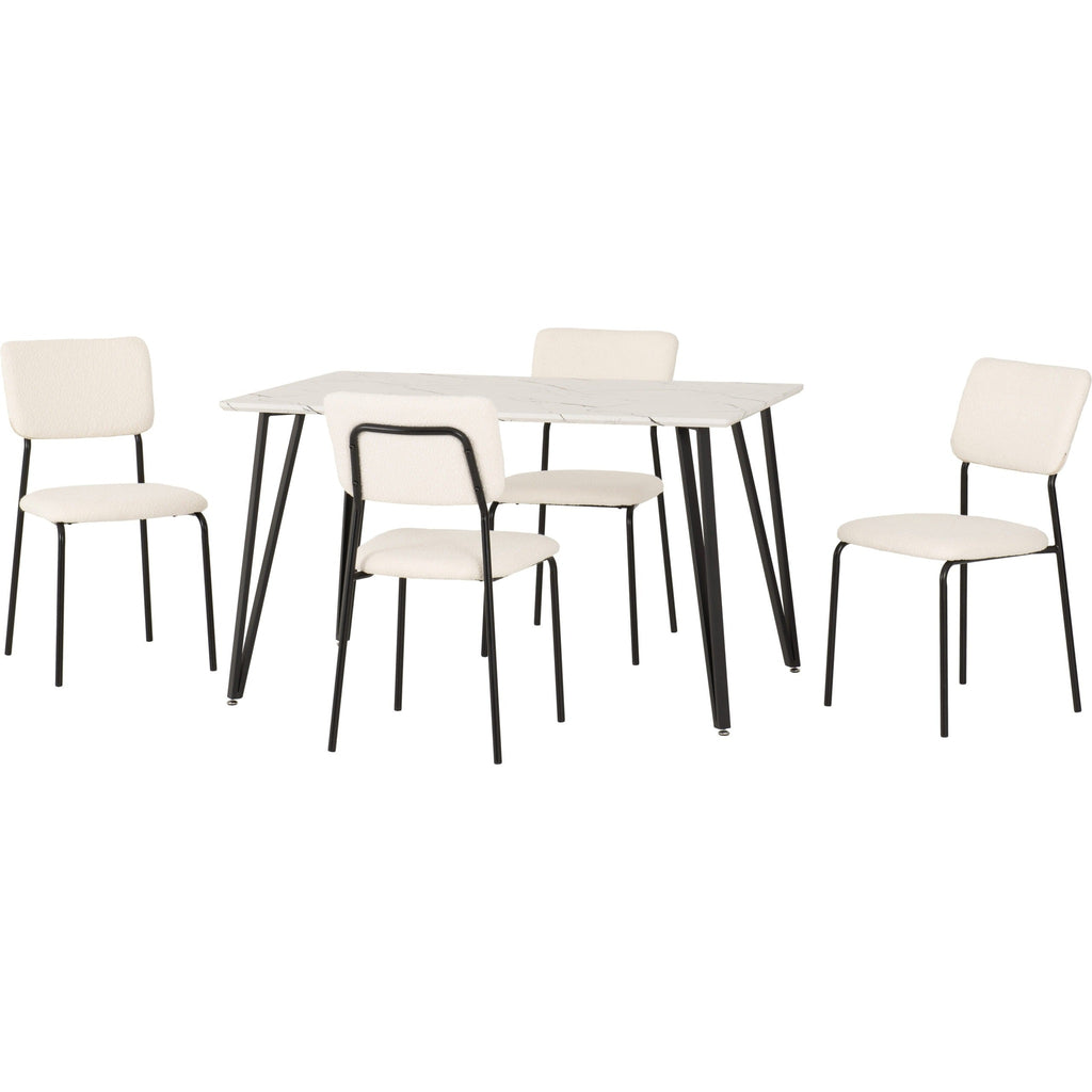 Marlow & Sheldon Dining Set X4 Chairs - White Marble/Ivory Boucle Fabric