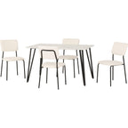 Marlow & Sheldon Dining Set X4 Chairs - White Marble/Ivory Boucle Fabric
