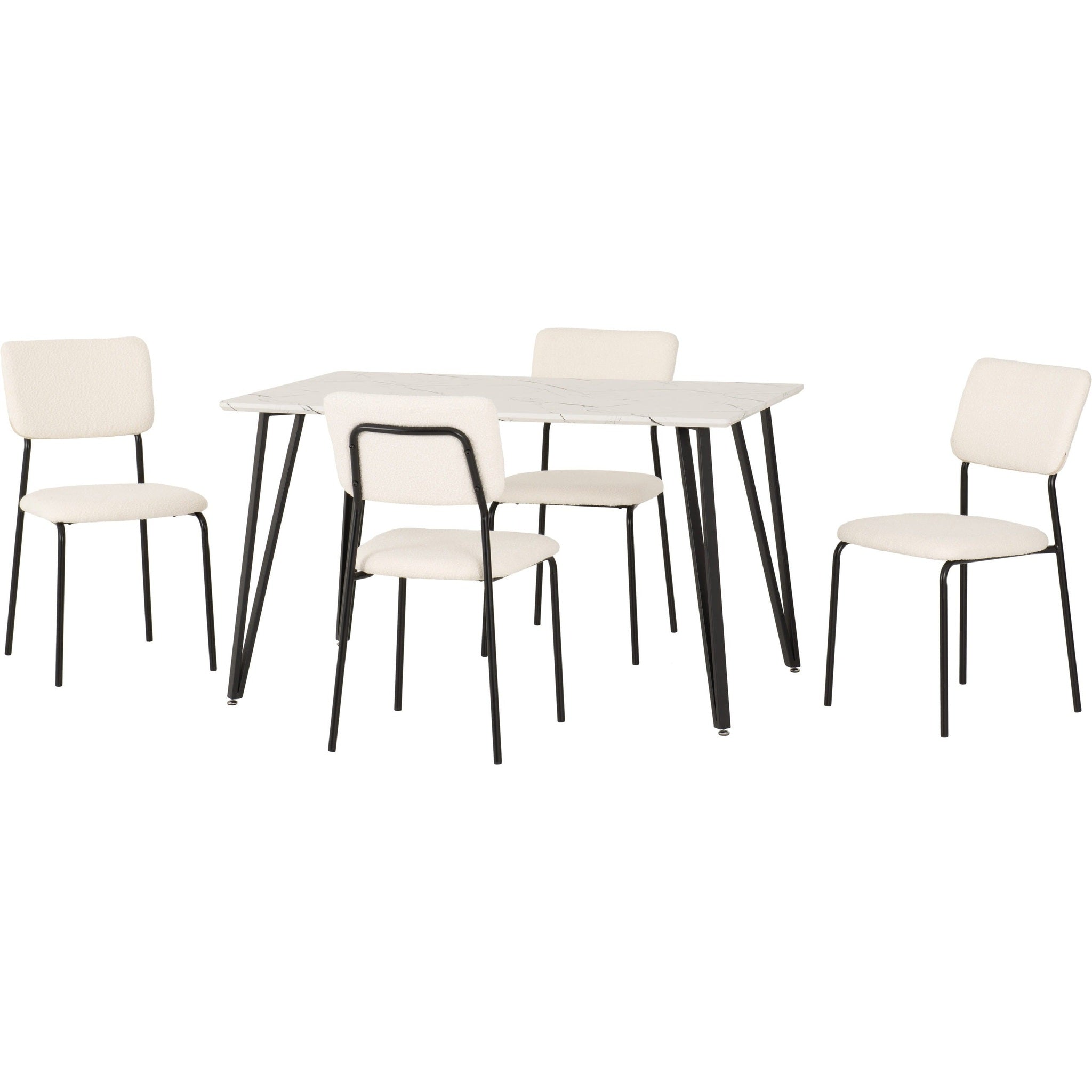 Marlow & Sheldon Dining Set X4 Chairs - White Marble/Ivory Boucle Fabric